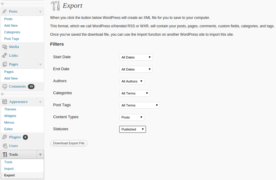 Wordpress Posts Export